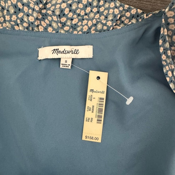 Madewell Silk Ruffle Edge Wrap Dress Bitsy Floral Print Blue Mini Womens S NWT - Picture 7 of 9